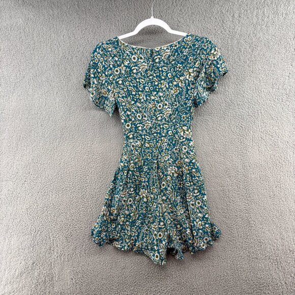 Maeve by Anthropologie Green Floral Short Sleeve Romper Belted Size 4 - Picture 5 of 14